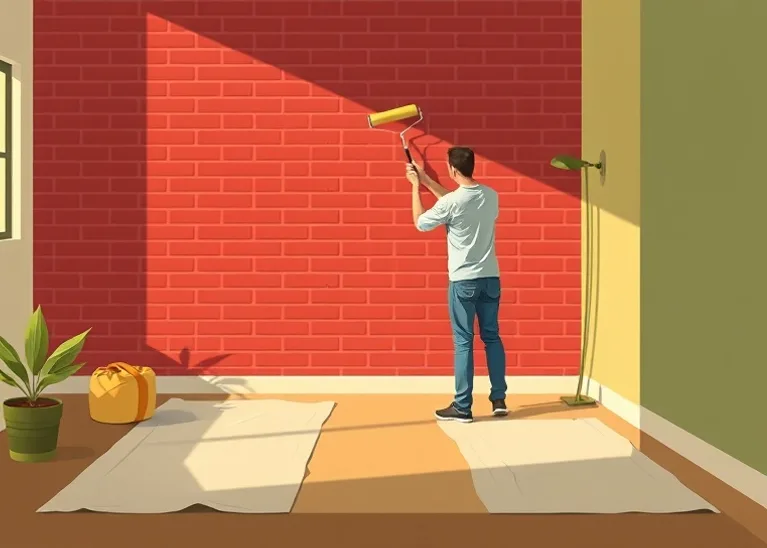 Peintre appliquant la peinture au rouleau sur un mur de salon